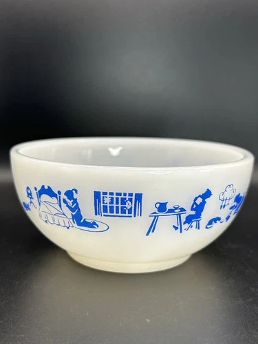 Vintage 50’s FireKing Ware Glass Children’s “Prayer” Bowl 5” Blue Design