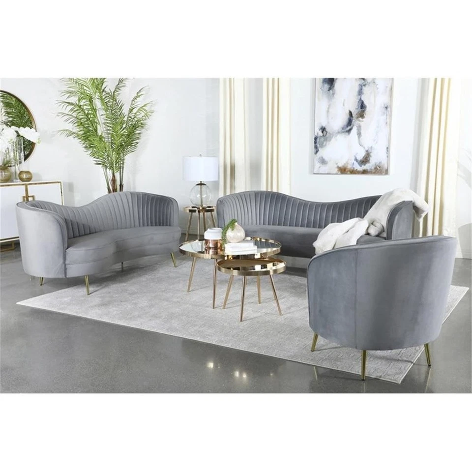Sofá loveseat tapizado de terciopelo Coaster Sophia Transitional en gris Foto 2 de 4