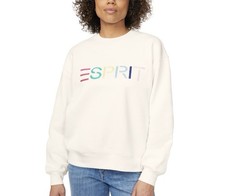 NWT Esprit Womens Sweatshirt Cream Crewneck Pullover Logo Retro 80s Costco Med