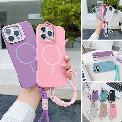 Stand Magnetic Phone Case For iPhone 17 Pro Max Air 16 15 14 13 12 11 Hand Strap