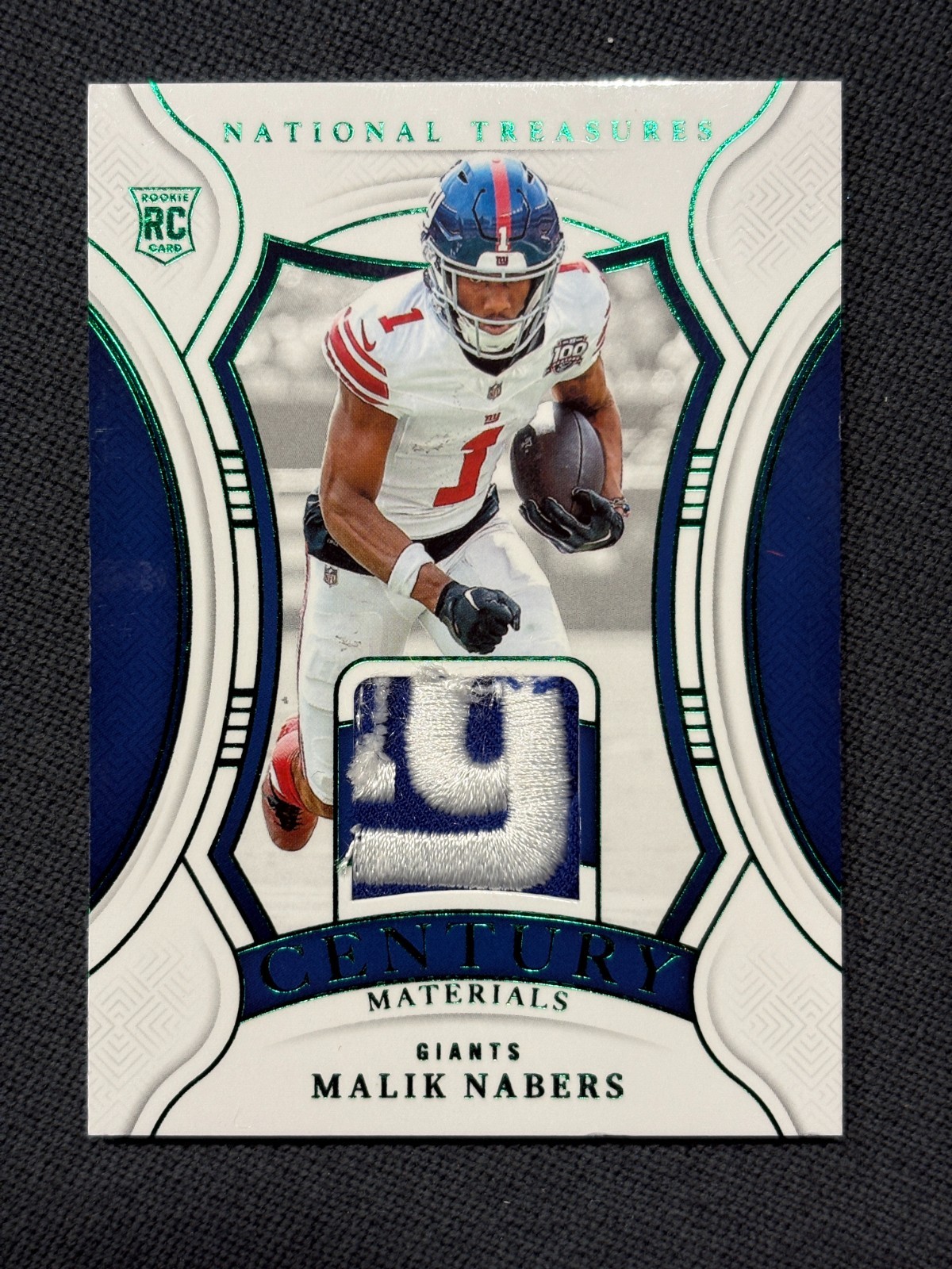 2024 Panini National Treasures #CM-MNS Malik Nabers Century Patch Emerald 5/5