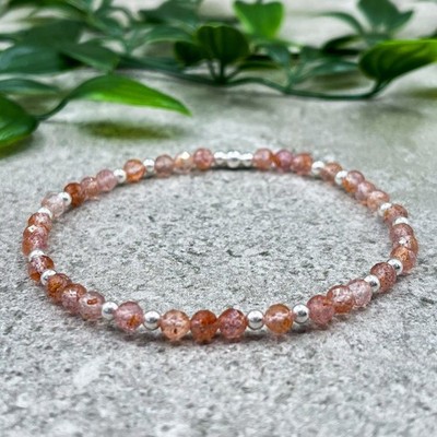 Erdbeerquarz & Sterlingsilber rosa Edelstein Perlen Stretch Stapelarmband