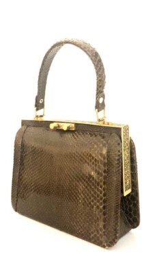 AMAZING VINTAGE 1930s 40s PYTHON LEATHER HAND BAG W ART DECO DECORATION