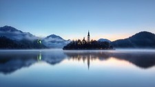 Landscape lake reflection island water trees nature Custom Gaming Mat Desk