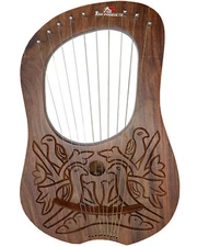 Scottish Lyre Harp 10 Metal Strings Rosewood Engraved Free Bag + Tuning Key AAR
