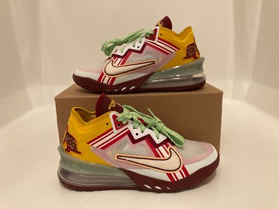 6 Men/7.5 Women- Nike Lebron 18 Low Mimi Plange Akron Red White Basketball Shoes