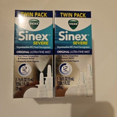 Twin Pack Vicks Sinex Severe Nasal Decongestant Spray 0.5oz X2 Exp 12/2026+