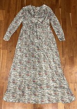 Women’s Green Handmade Vintage V-neck Long Sleeve Maxi Dress-D1