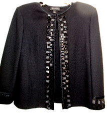 St John Black Ribbon Sequin Embellished Jacket sz 12