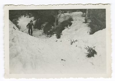 Man Rushing Through Forest With Skis - Ski Racing Winter - Vintage Photo 1930s