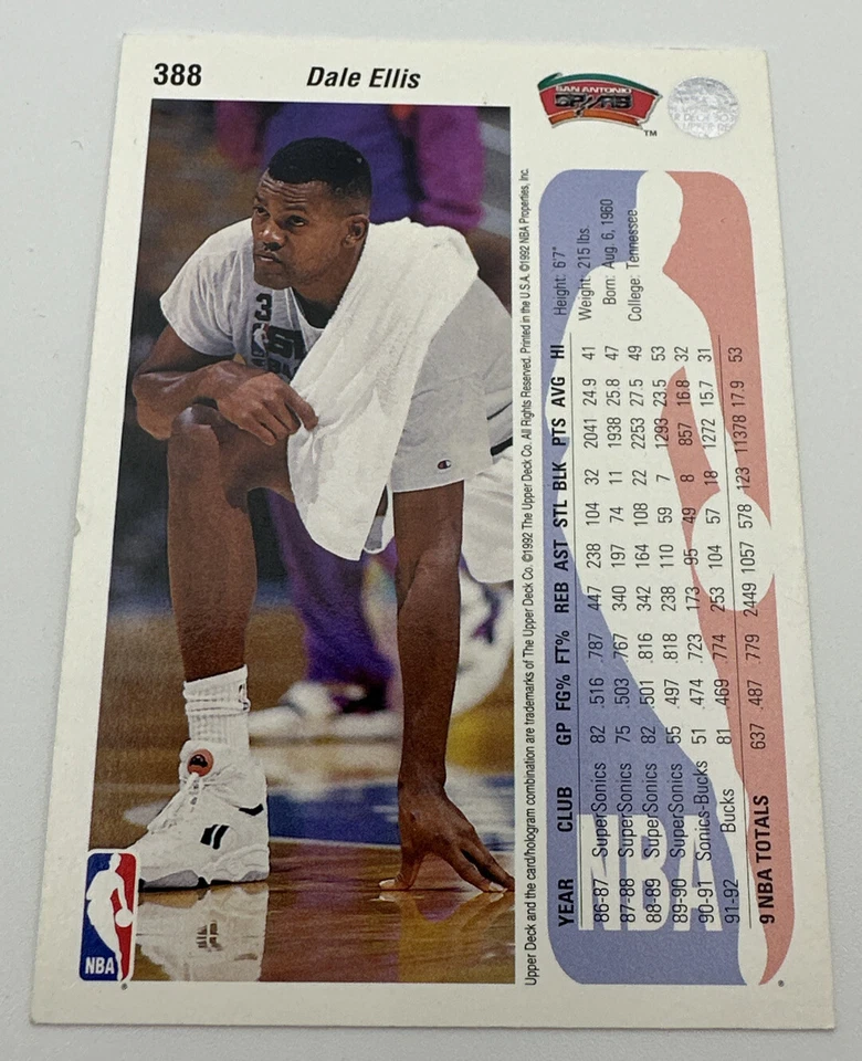 Cubierta superior 1992-93 - Dale Ellis Spurs #388 Foto 2 de 3