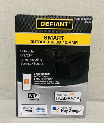 DEFIANT 15 Amp 120-Volt Smart Wi-Fi Bluetooth Outdoor Plug w/ Single outlet New