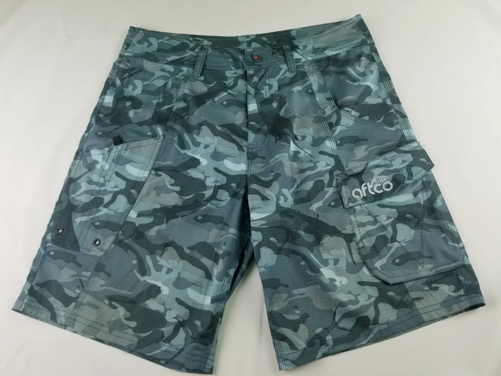 AFTCO Men32 (Actual 33X10) Stretch Blend Camo Cargo Ripstop Fishing Shorts