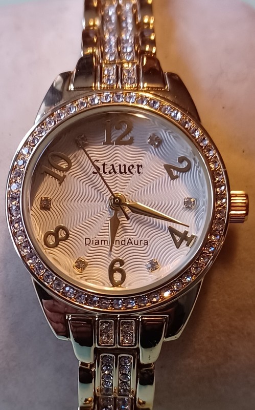 Women's Stauer Diamond Aura Quartz Watch New Battery Gem Accents