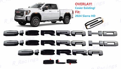 OVERLAY Gloss Black SIERRA HD SLE Emblems Fit 2023+ GMC SIERRA HD 2500HD 3500HD