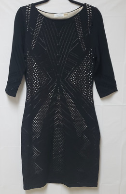 Women's Calvin Klein Knit Formal Cocktail Fully Lined Black Dress L New W/O Tags