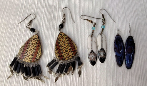 Vintage Native American Earrings Lot (3) Feather Dangle Drop Enamel ST25