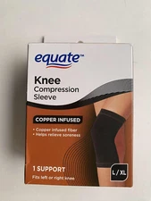 Equate Knee Compression Sleeve Copper Infused L/XL Relieves Soreness Lf/Rt NEW