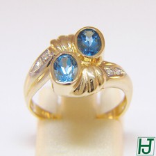 New Blue Topaz Ring with 4 Diamonds, 14k Yellow Gold, 1.05 carats, Size 6.25