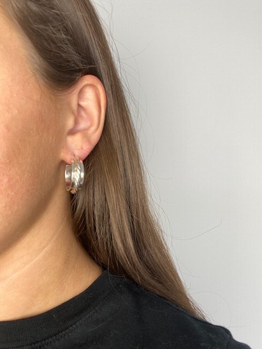 Solid Wide Rope Twist Hoop Earrings, Sterling Silver, Length 1 Inch, Vintage - Picture 6 of 6