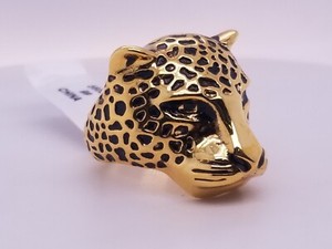 Authentic Palm Beach Jewelry Yellow Gold-Plated Round Black Crystal Leopard Ring sz 9