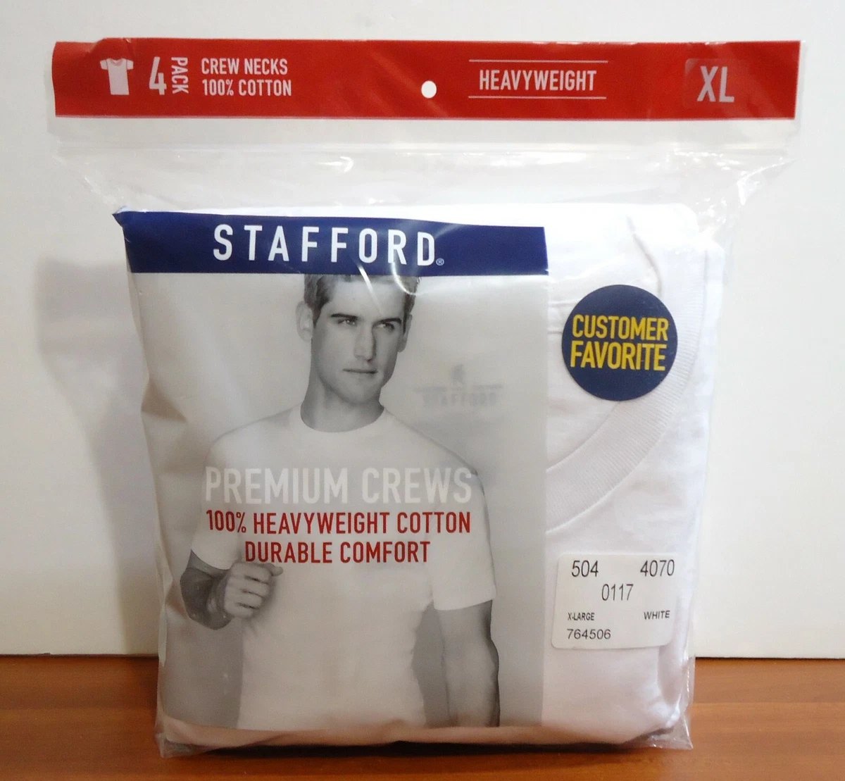 Stafford 4-Pack Men's Heavy Weight 100% Cotton Crew-Neck T-Shirt