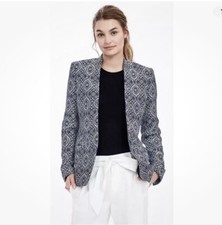 Banana Republic Navy Blue Jacquard Blazer Jacket Open Front Notch Collar 14