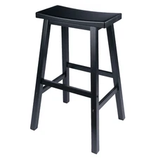 29" Saddle Bar Stool Solid Wood Backless Modern Tall Counter Height Seat Black