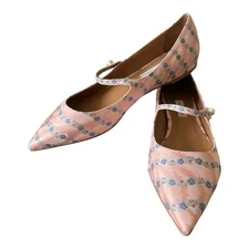 Tabitha Simmons Hermione Mary Jane Shoes in Pink Pearl Jacquard Designer Size 40