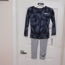 NWT 2pc Nike Gray Black Long Sleeve Top Leggings Set sz 4 6 or 6X