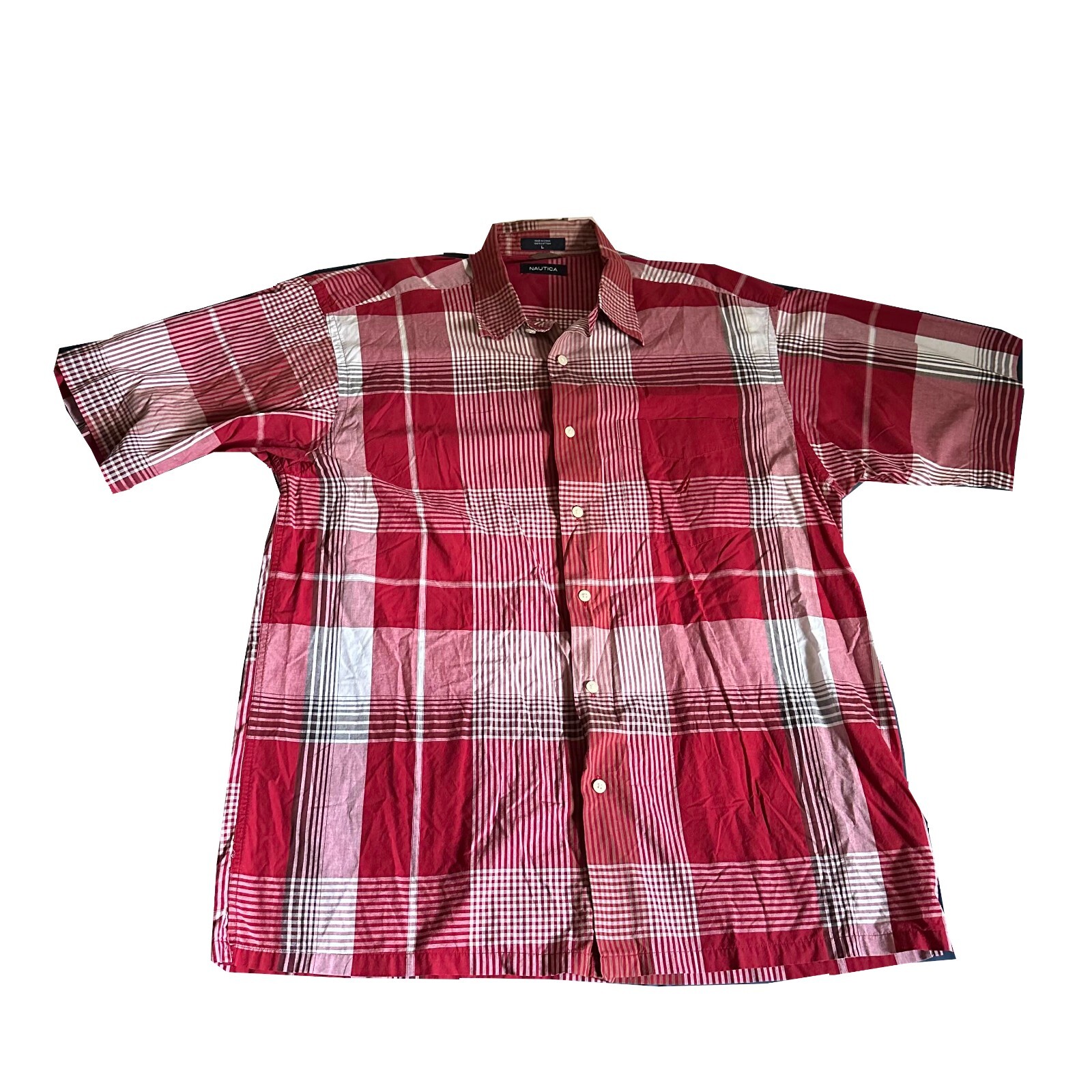 Nautica Button Down Shirt Mens Size Large Check Plaid Short Sleeve Multicoloured-image