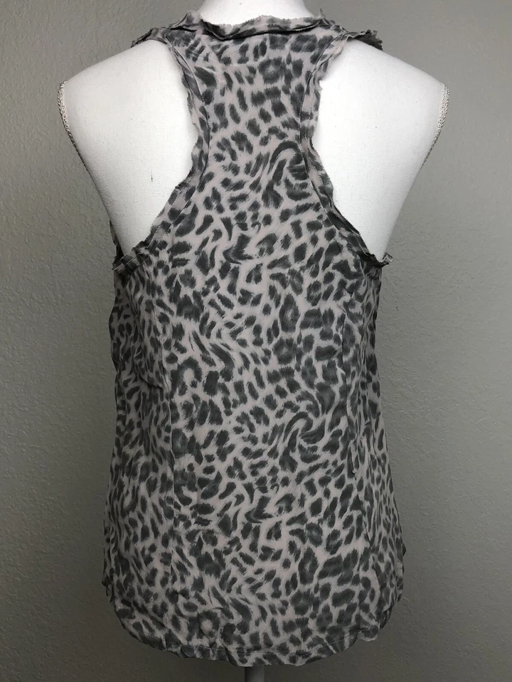 JOIE Mujer PEQUEÑA Gris Estampado Leopardo 100% SEDA ESPALDA DEPORTIVA CAMISETA SIN MANGAS $134 USADA EN EXCELENTE ESTADO Foto 3 de 4