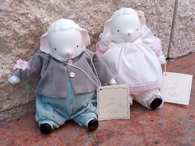 Lot De 2 Poupées Vintage Porcelaine – Michel Et Compagnie – Agneau Et Chaton – Taiwan