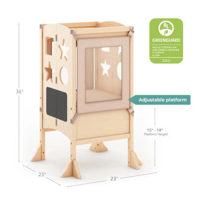 Guidecraft Classic Kitchen Helper w/2 Keepers: Kitchen Step Stool for Toddlers