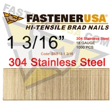 1 3/16" 18 Gauge Straight Brad Finish Nails Stainless Steel 18 ga (1,000 ct)