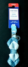 Top Paw Extra Small Blue Glitter Bowtie Crown Print Dangle Jewel Dog Collar