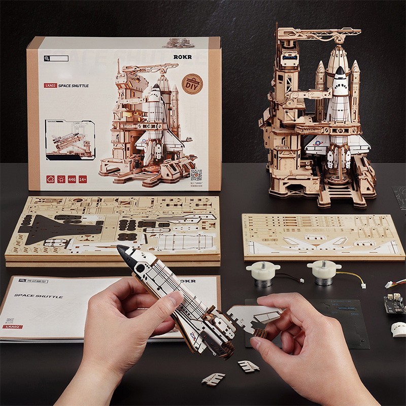 ROKR 3D Wooden Puzzle Kits Space Shuttle Mechanical Model Gifts Decor Toys
