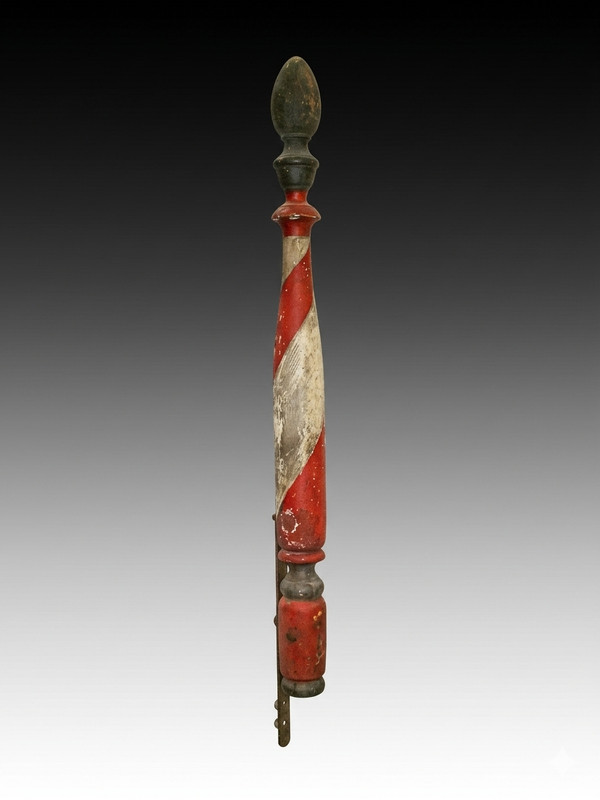 ORIGINAL ANTIQUE 1800'S ORNATE WOODEN BARBER POLE TRADE SIGN RED WHITE BLUE