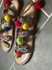 BP Multicolor Beaded~ Pom Pom Accent~Tie Up Sandals ~Women US Size 9.5~cute NWOB — photo 2