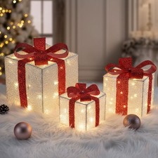 3 Piece 35 Led Light Up Christmas Presents Parcel Gift Set Battery Operated