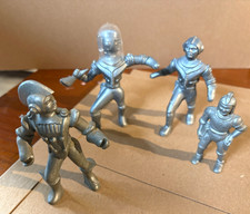 Vtg 50s Ajax Archer Space Ranger Plastic Spaceman Lot Of 4 Silver Helmet Atomic