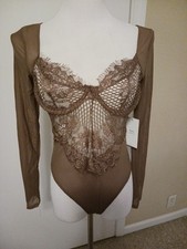 NWT Beautiful Brown Blache Lace Bodysuit L