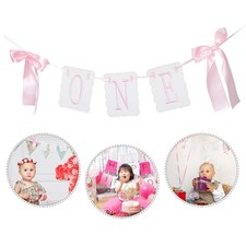 Bow High Chair Banner for First Birthday Party, Pink Embroidered One Banner,