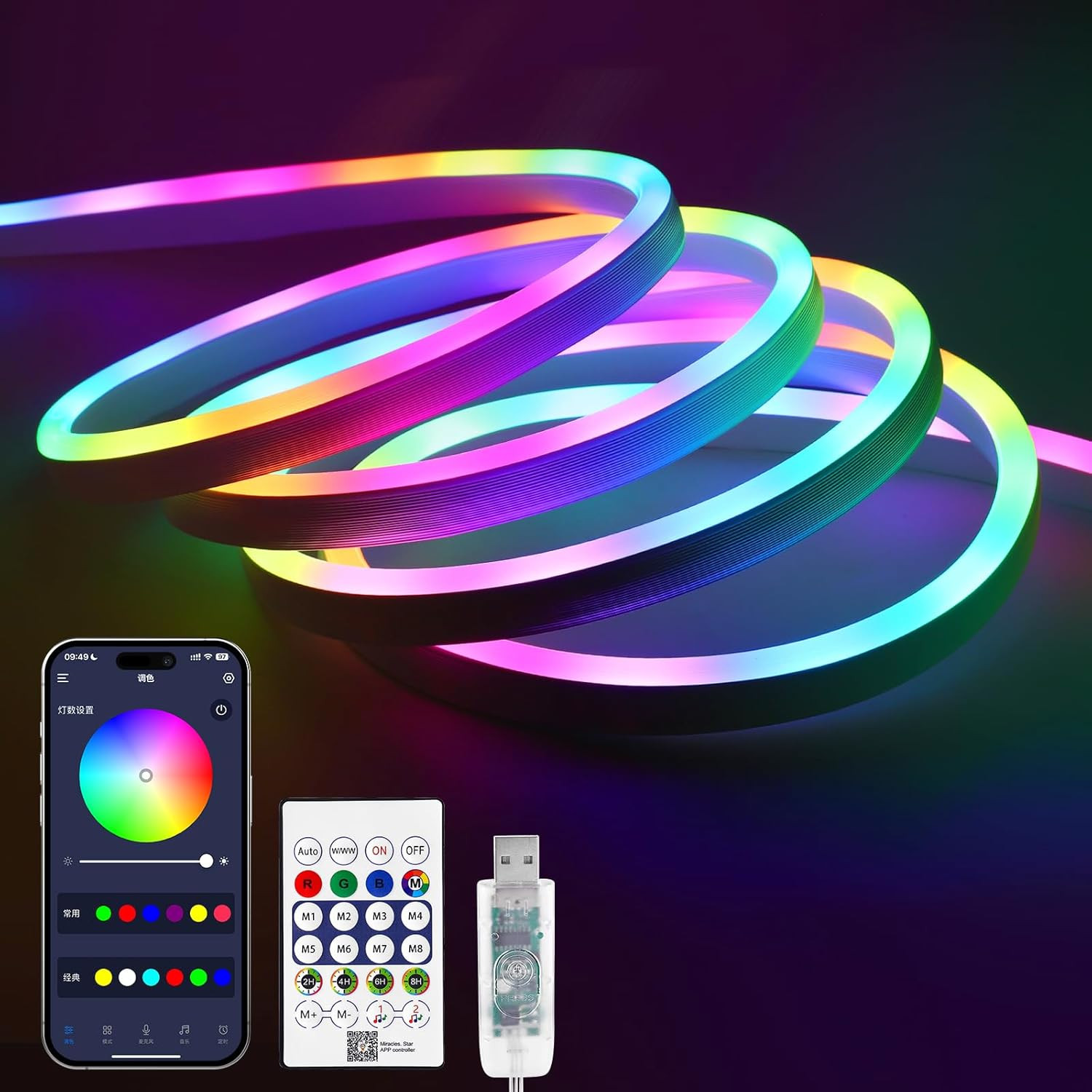 Striscia LED Neon RGB IC 5m | Luce Notturna Smart USB 5V Sicura