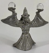Spoontiques Pewter Wizard With 2 Crystal Balls Silver Metallic Magic Fantasy