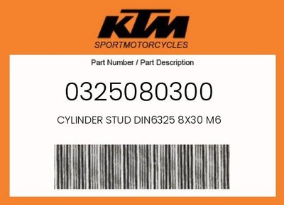 KTM Genuine Cylinder Stud Din6325 8X30 M6 - 0325080300