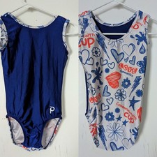 Plum Practicewear Gymnastics Leotard Flip Side Navy Blue White RedPrint Size AXS