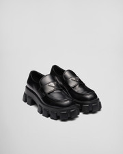 Prada Monolith Brushed Leather In Black - Men's US 8D / UK 7