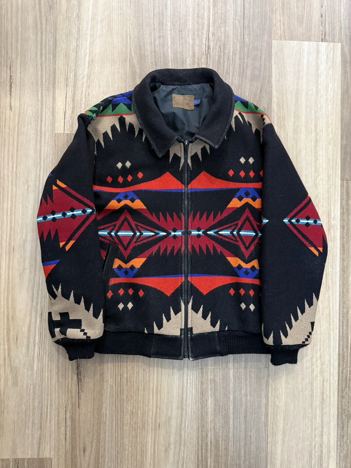 Vintage 90s Pendleton High Grade Western Wear Native Wool Aztec Jacket M Rare - Image 4 of 4
