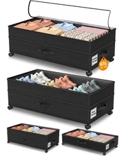 Under Bed Storage with Wheels,2Pack Underbed Shoe Storage Organizer,7.5-10.6 ...
